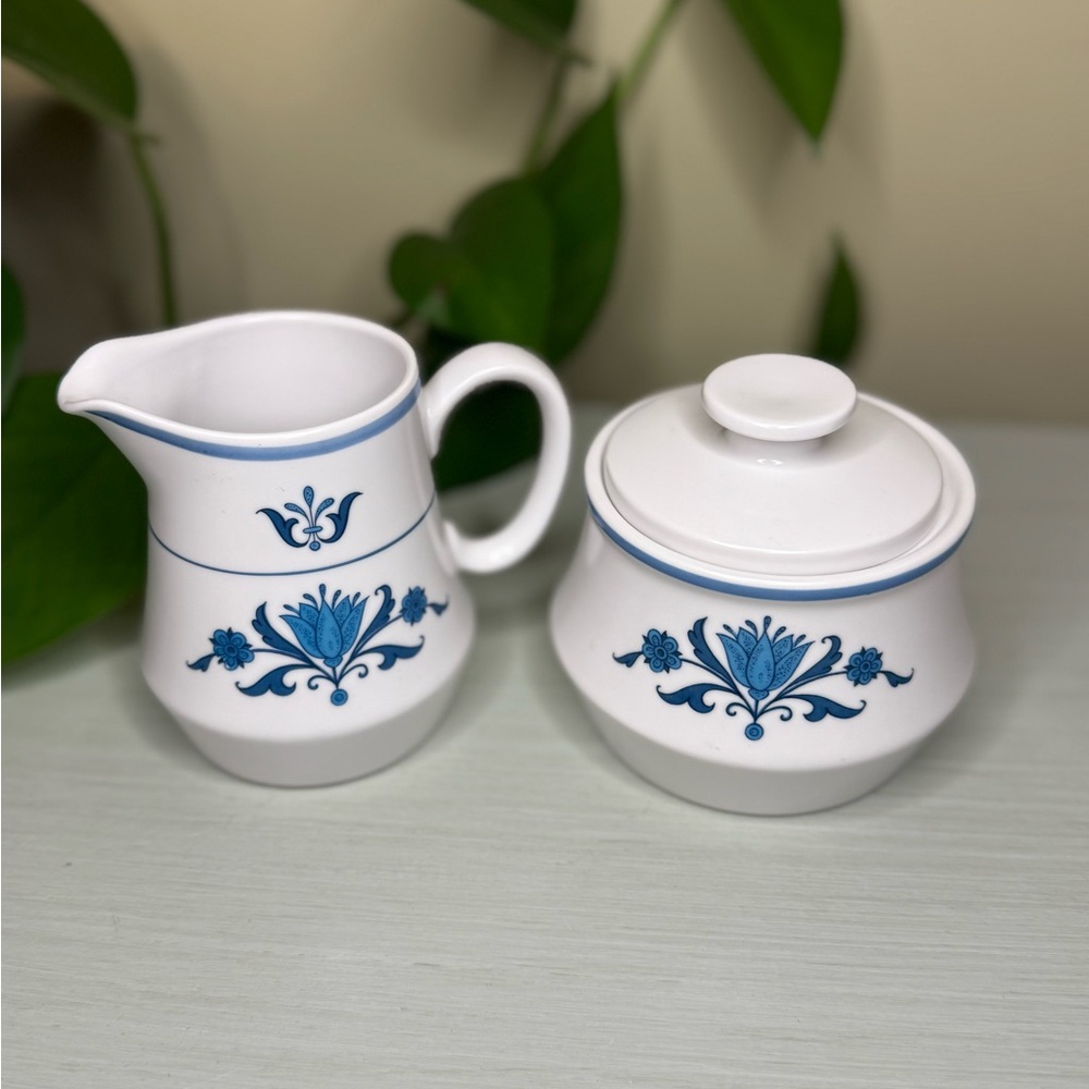 Vintage Noritake Progression Blue Haven | Blue Floral Creamer & Sugar Set